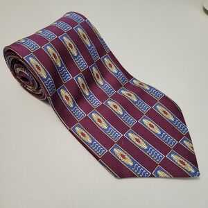 Christian Dior‎ Cravates Tie All Silk Red Blue Yellow Geometric Vintage 58x4
